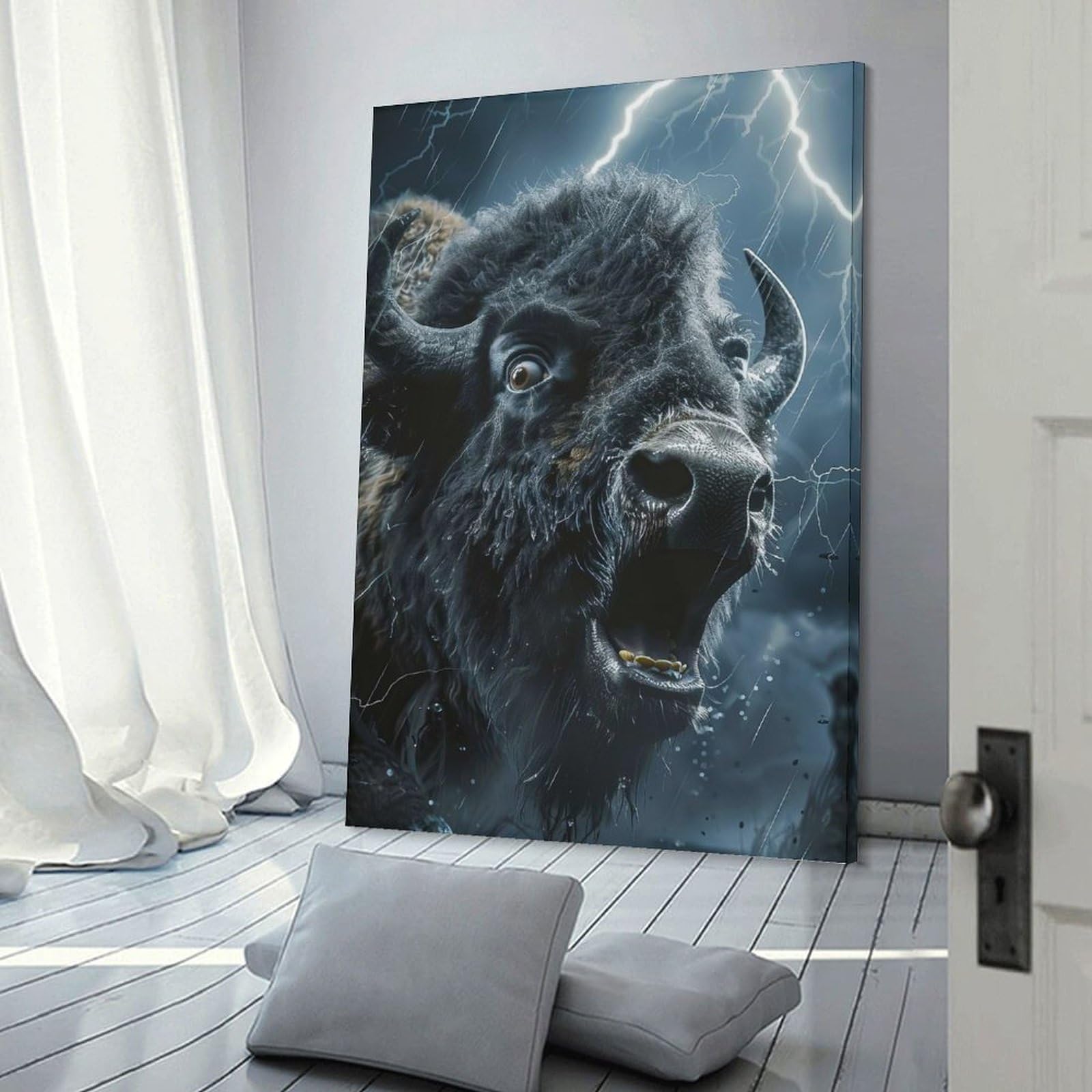 Junmoney Canvas Wall Decor Bison Lightning, 24x36inch(60x90cm), for Living Room, Bedroom, Office Or Hallway, Stylish Home Artwork for Focal Walls