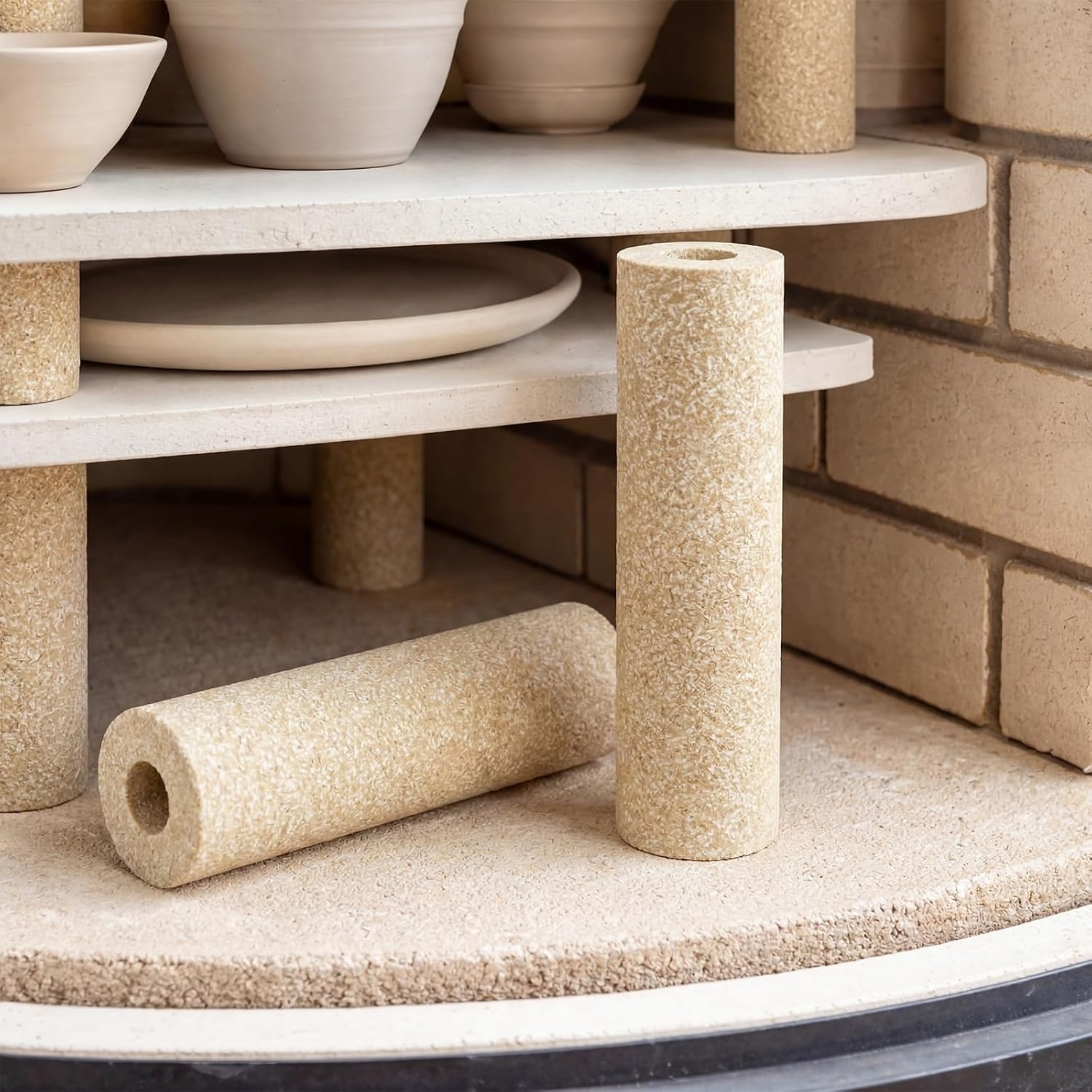 Tuanse 4 Pack 1.75 x 6 Inch Tall Round Kiln Posts High Alumina Kiln Posts Ceramic Shelf Supports for High Temperature Kilns Shelf Sturdy Firing Post