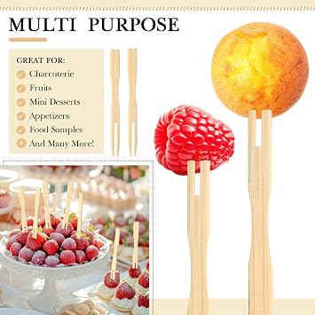 Tioncy 1200 Pcs Bamboo Appetizer Forks, 3.5 Inch Mini Disposable Bamboo Forks for Appetizers, Fruits, Cocktails, Weddings, Parties