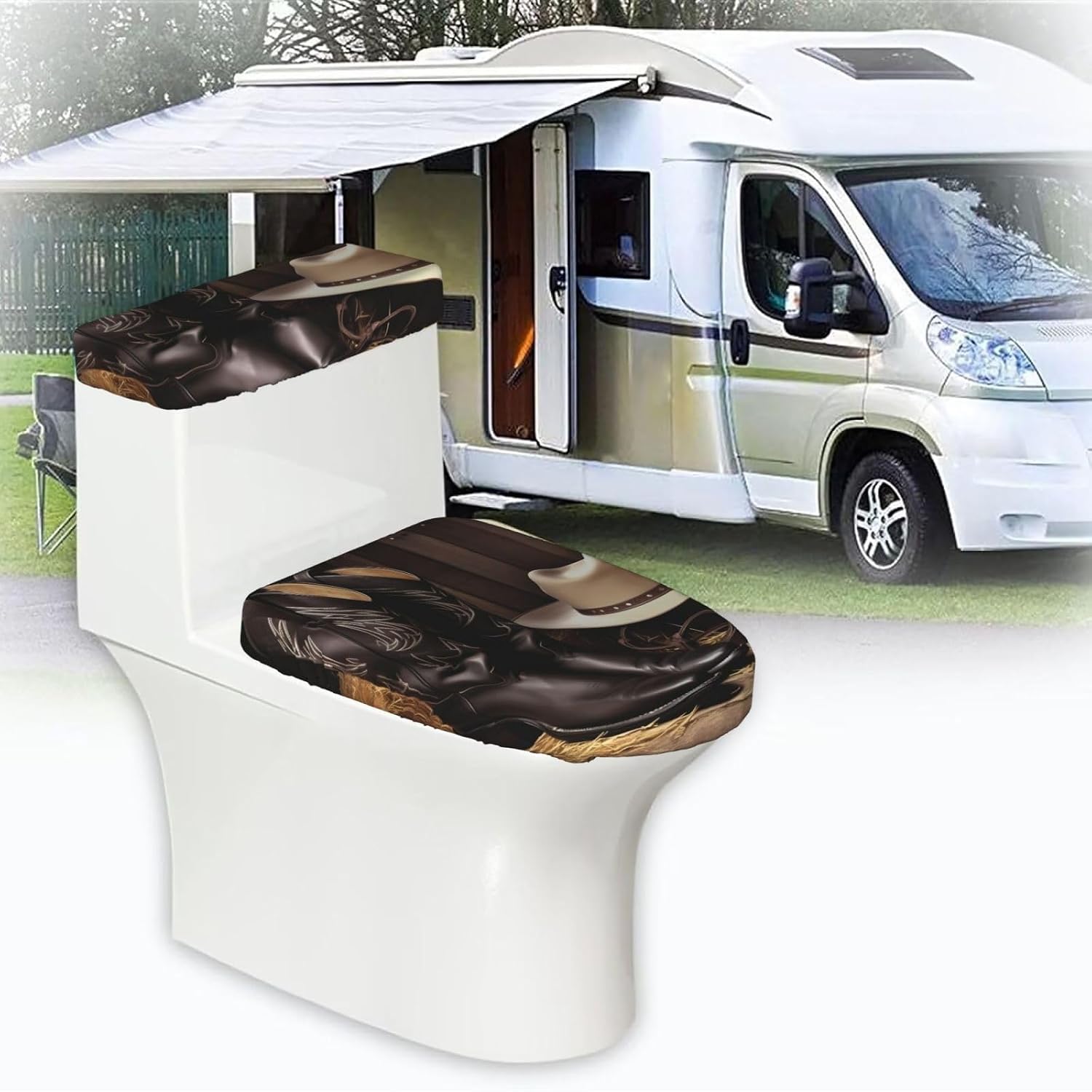 Cowboy Black Hat Western Boots1 Toilet Tank Cover And Toilet Lid Cover Set Stretch Bathroom Toilet Lid Seat Cover