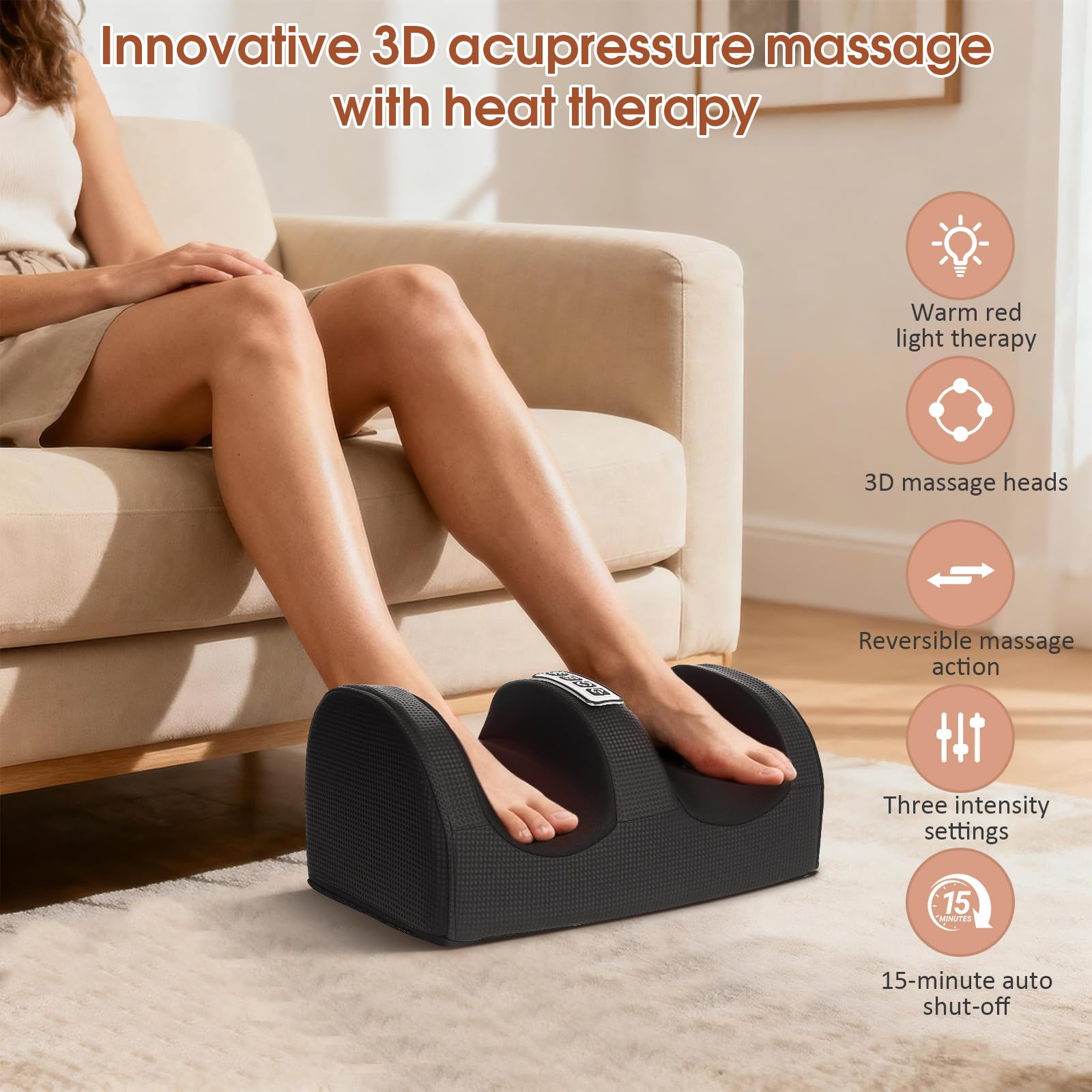 Massage pieds Avec Chauffage, Massage Shiatsu PéTrissant, Relaxant Les Muscles Des Pieds et Des Jambes, Masseur de Jambes pour Bureau/Maison, Cadeau Pour Maman, Papa