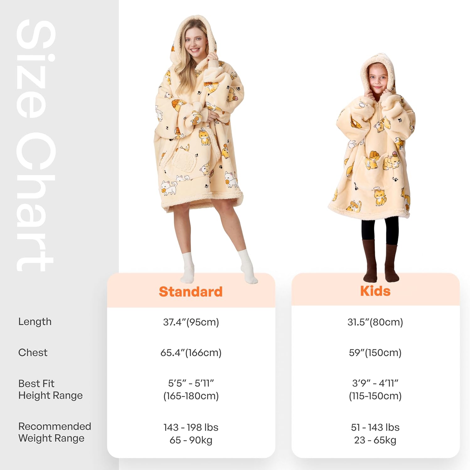 Giggling Getup Wearable Blanket Hoodie for Adults Gifts for Teen Girls Sister Women Sherpa Fleece Printed Hooded Blanket Sweatshirt Warm Cozy with Pocket & Sleeves Beige Cat - Image 4