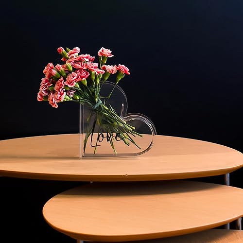 Miniatura 7 de Florero en forma de corazón acrílico rojo o claro diseño de palabra de amor (transparente)