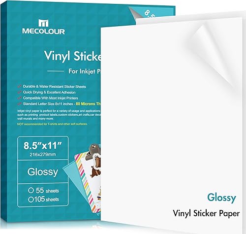Miniatura 11 de MECOLOUR Papel adhesivo brillante imprimible para impresora de inyección de tinta e impresora láser 8.5 x 11 pulgadas, papel adhesivo de vinilo