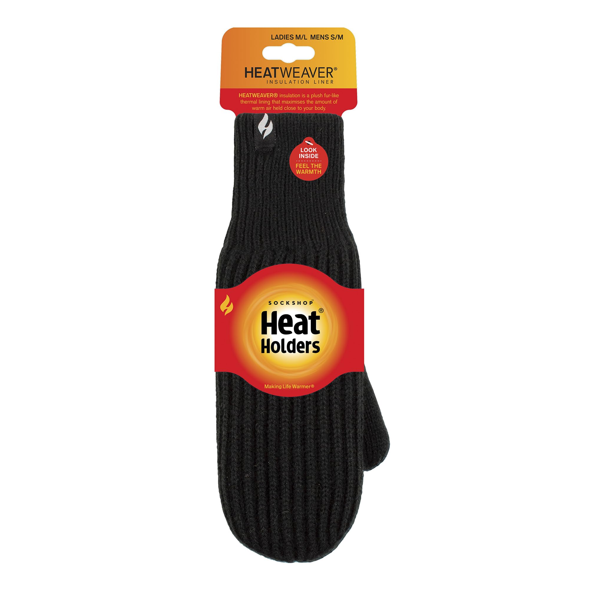 HEAT HOLDERS Thermal Mittens For Women Men Extreme Cold Weather Thick Warm Heatweaver Knitted Gloves (M, Black)