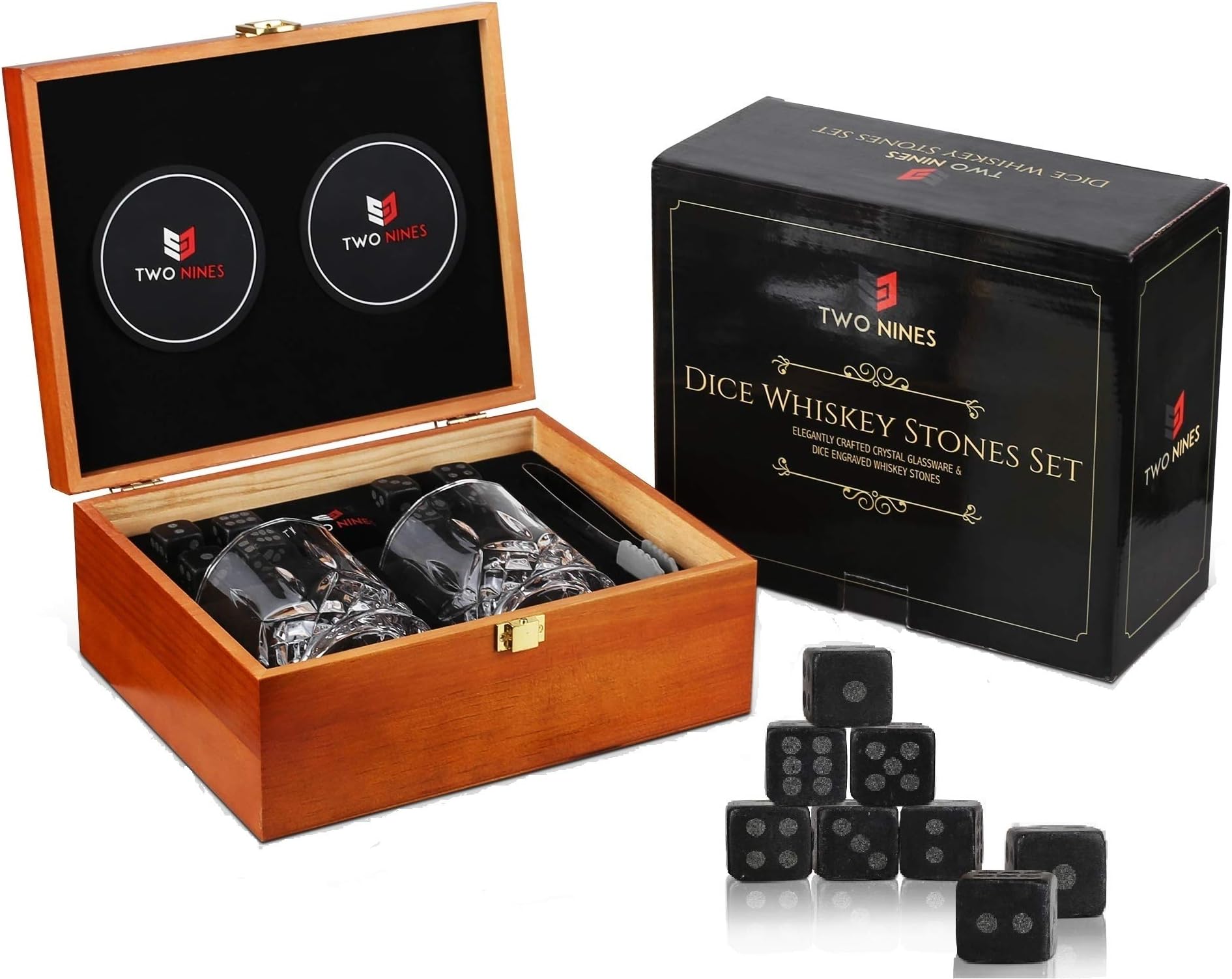 Whiskey Stones Gift Set-10oz Scotch Glasses Whiskey Set-Best-Bourbon Gift for Personalized Men's Alcohol Gift sets - Whiskey Gift set with Whisky Stones-Chills Perfectly with Cool Dice Whiskey Rocks