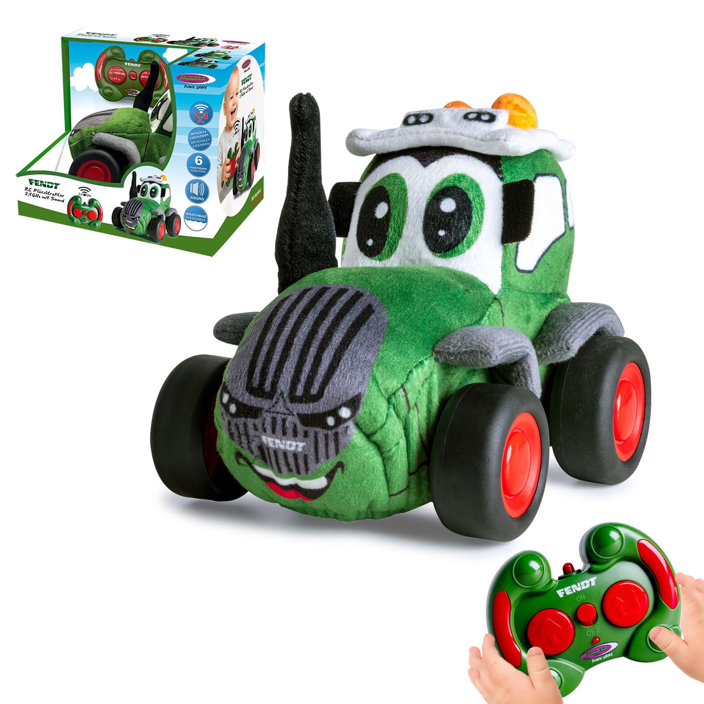 JAMARA 410200 Fendt RC pluszowy traktor 2,4 GHz z dźwiękiem, zdalnie sterowany, zabawka dla niemowląt, traktor toys plush od 24 miesięcy, pomysł na prezent dla dzieci, sterowanie obrotowe, zdejmowana