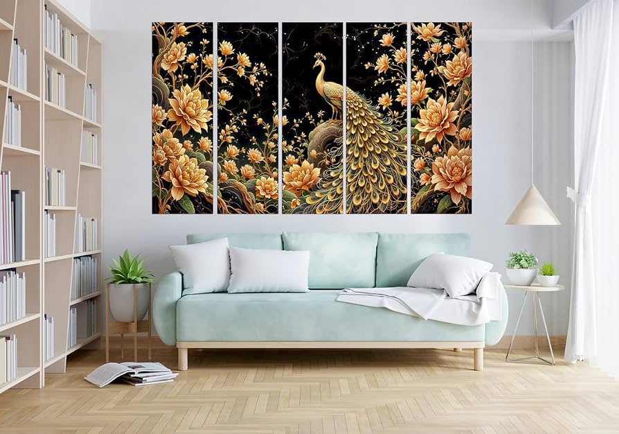 KYARA ARTS Peacock Cherry Blossom Canvas Wall Art for Living Room