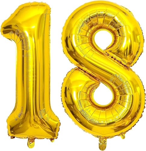 Globos dorados de 40 pulgadas con el número 18, globos gigantes de 18 globos dorados de cumpleaños de 18 años, suministros de decoración de fiesta