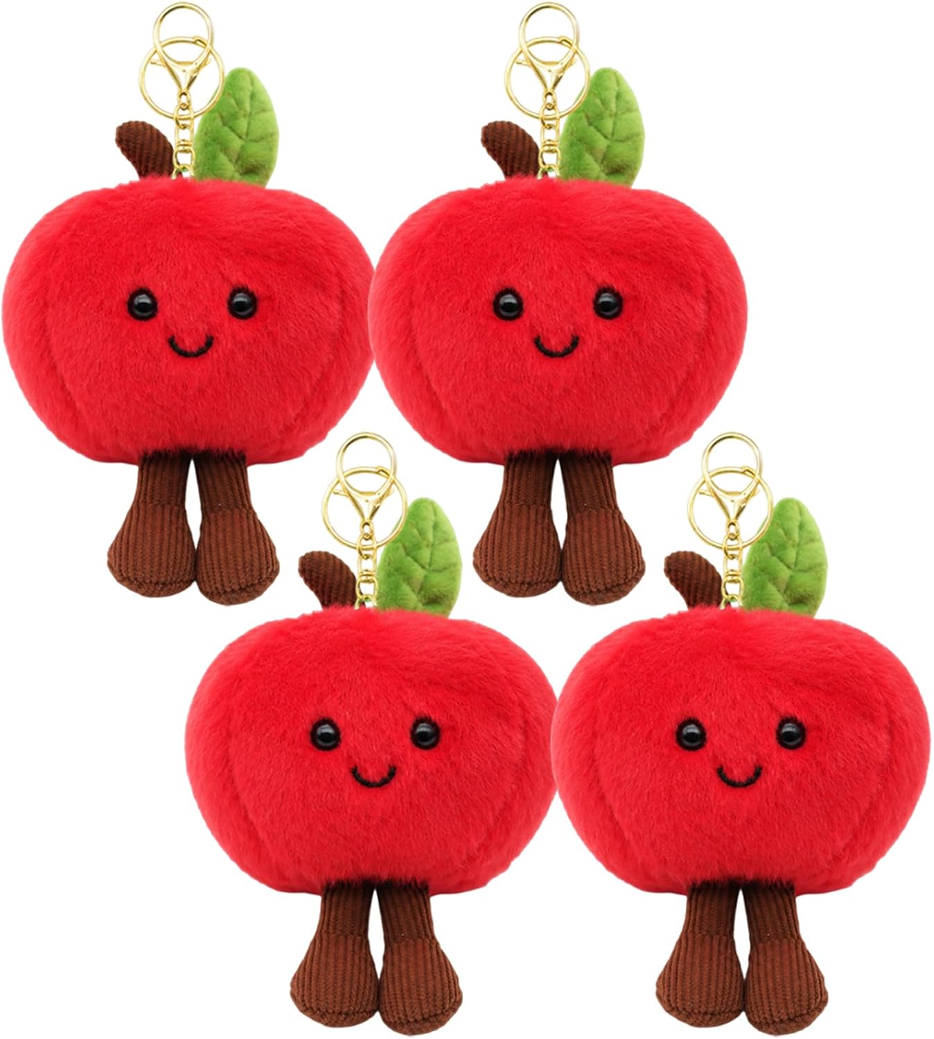 4pcs Apple Plush Keychain,Cute Fruit Plush Keychain,Apple Stuffed Toy Key Chain for Backpack, Purse, Handbag,Carnival Birthday Party