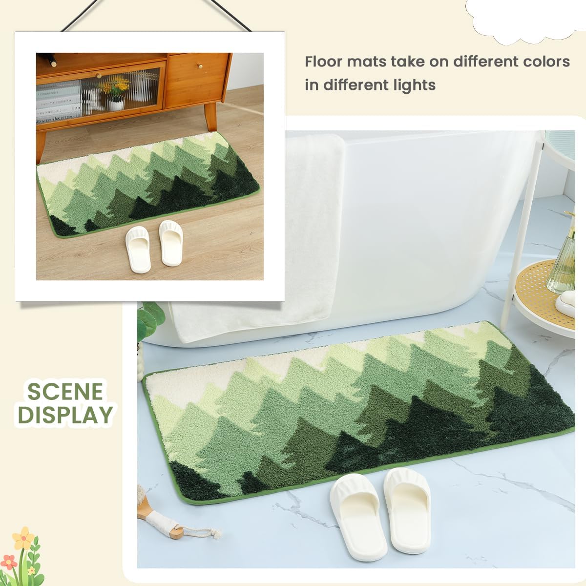 Luxury Bath Mat Super Absorbent and Non Slip Bathroom Rug Forest Mat Machine Washable Soft Microfiber Rug for Dining Room, Living Room and Tub (Forest, 39"x20")