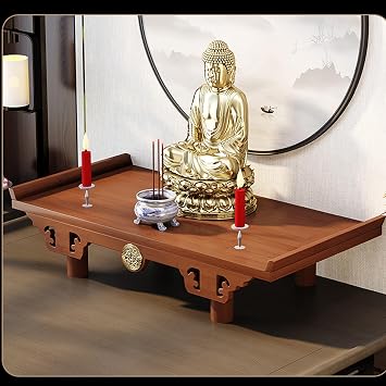 Wall-Mounted Buddha Altar Shelf With Triangular Bracket,Wood Mini Buddhist Wall Feng Shui Altar Buddha Shelf Pagoda Buddha Niche Cabinet for home decorationWalnut,25 * 40cm/9.8 * 15.7in