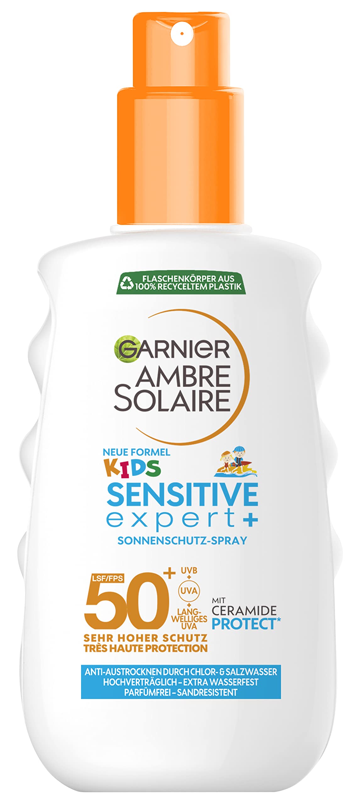 Garnier Ambre Solaire Kids Sensitive Expert+ - Protector solar para niños, impermeable y resistente a la arena, 1 x 150 ml