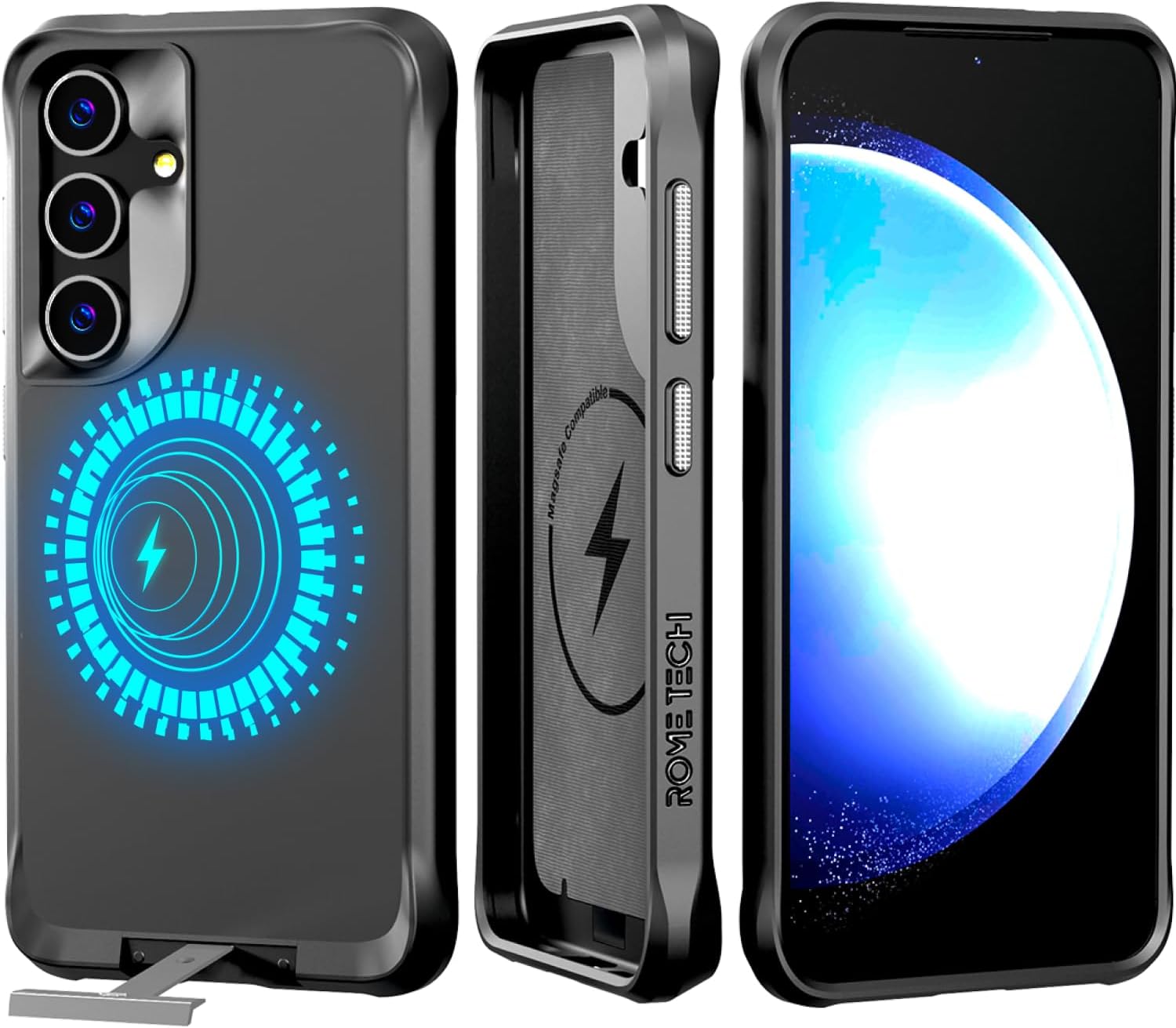 Rome Tech for Samsung Galaxy S24 Ultra (2024) Case with Kickstand & Magnet Compatible with Magsafe, Shockproof Slim Galaxy S24 Ultra Magnetic Case - Black