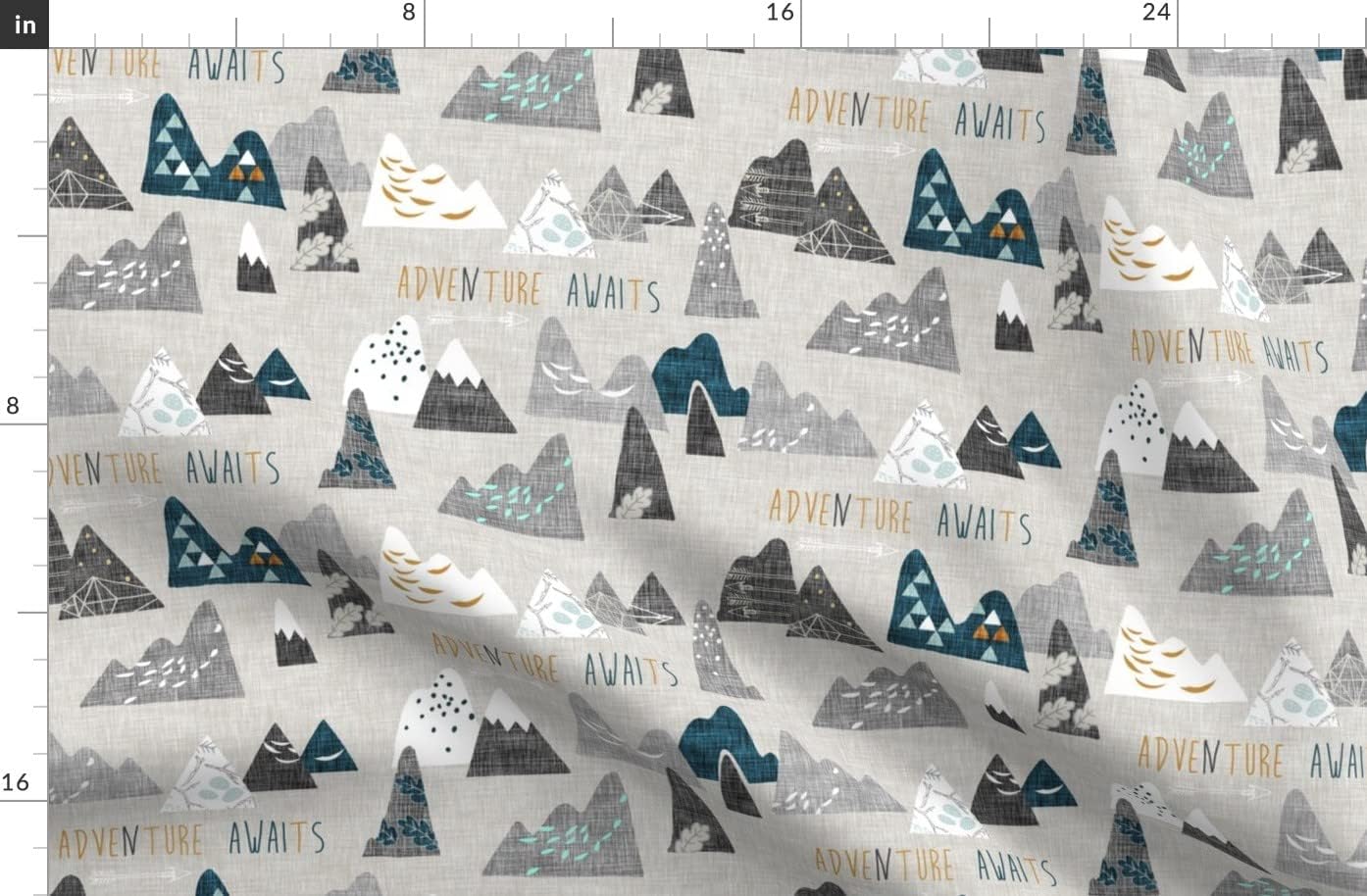 Spoonflower Fabric - Adventure Regular Gray Teal Mountain Woodland Tree Printed on Organic Cotton Sateen Fabric by The Yard - Sewing Quilting Apparel Home Decor