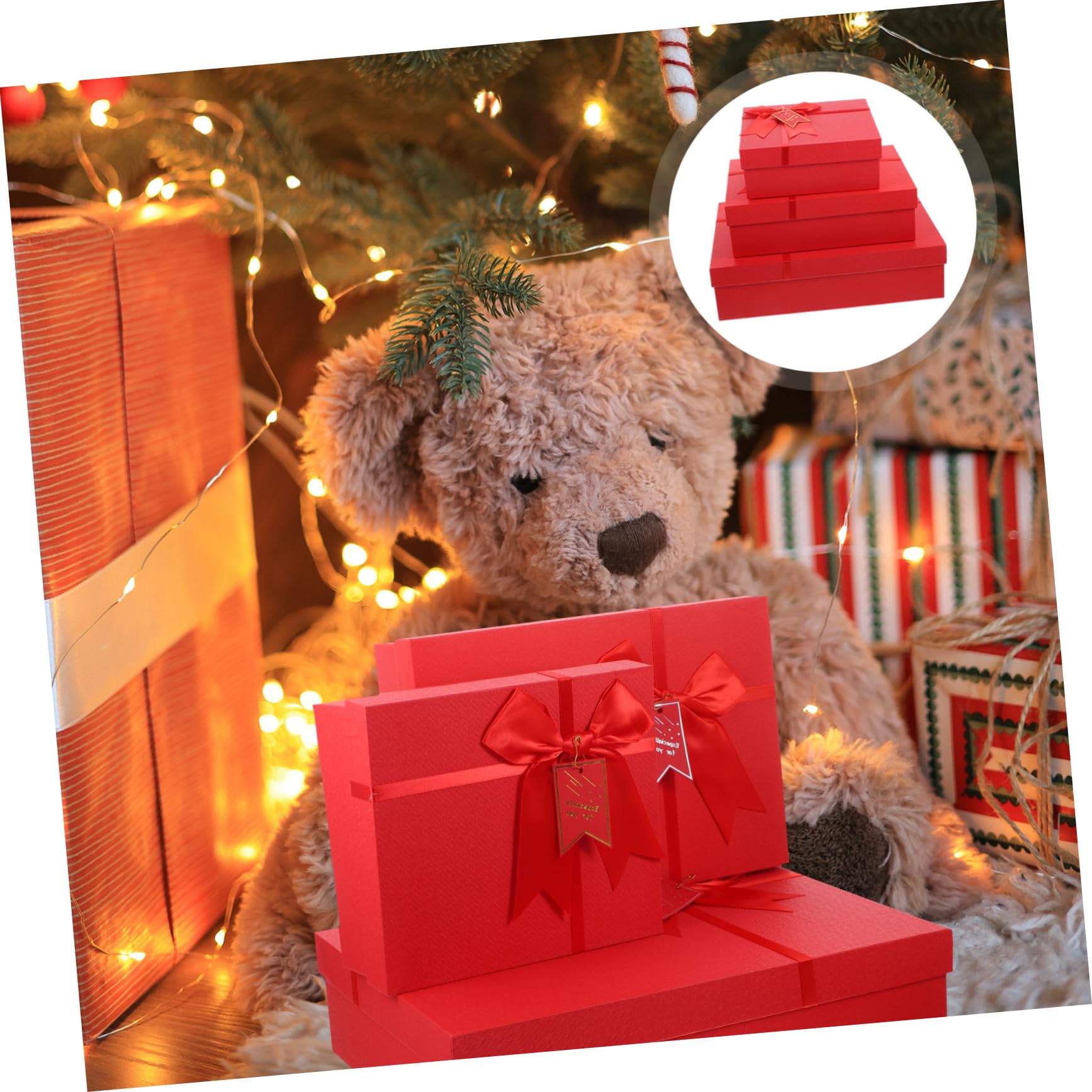 KOMBIUDA Scatole Regalo in Carta Coperchio 3 Pezzi Rosso Decorative