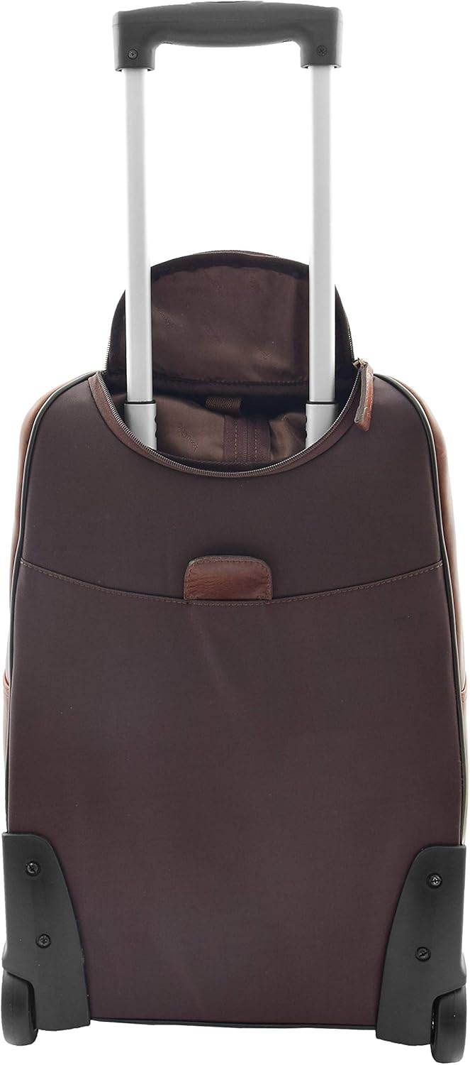 Wheeled Cabin Size Suitcase Real Brown Leather Luggage Travel Bag Trolley - Carlos, Brown, Small L: 35 x H: 55 x W: 20, Hand Luggage