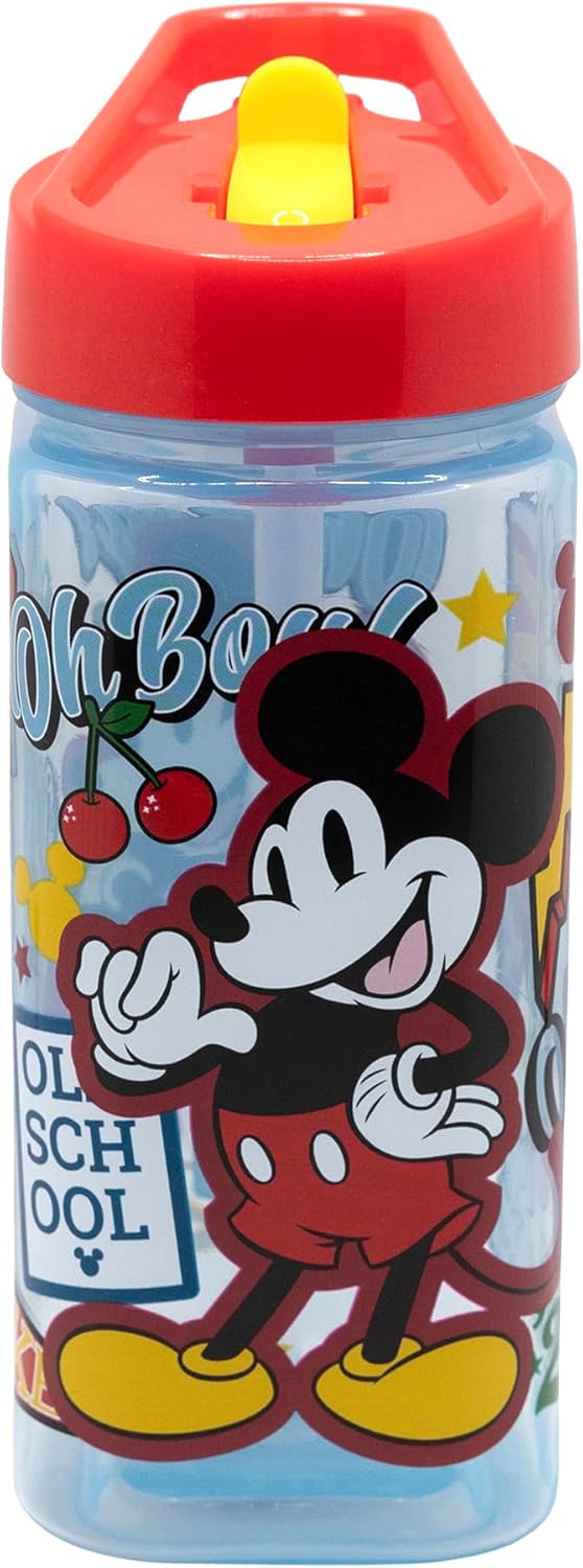 Mickey Reusable Square Water Bottle with Built in Straw 18oz