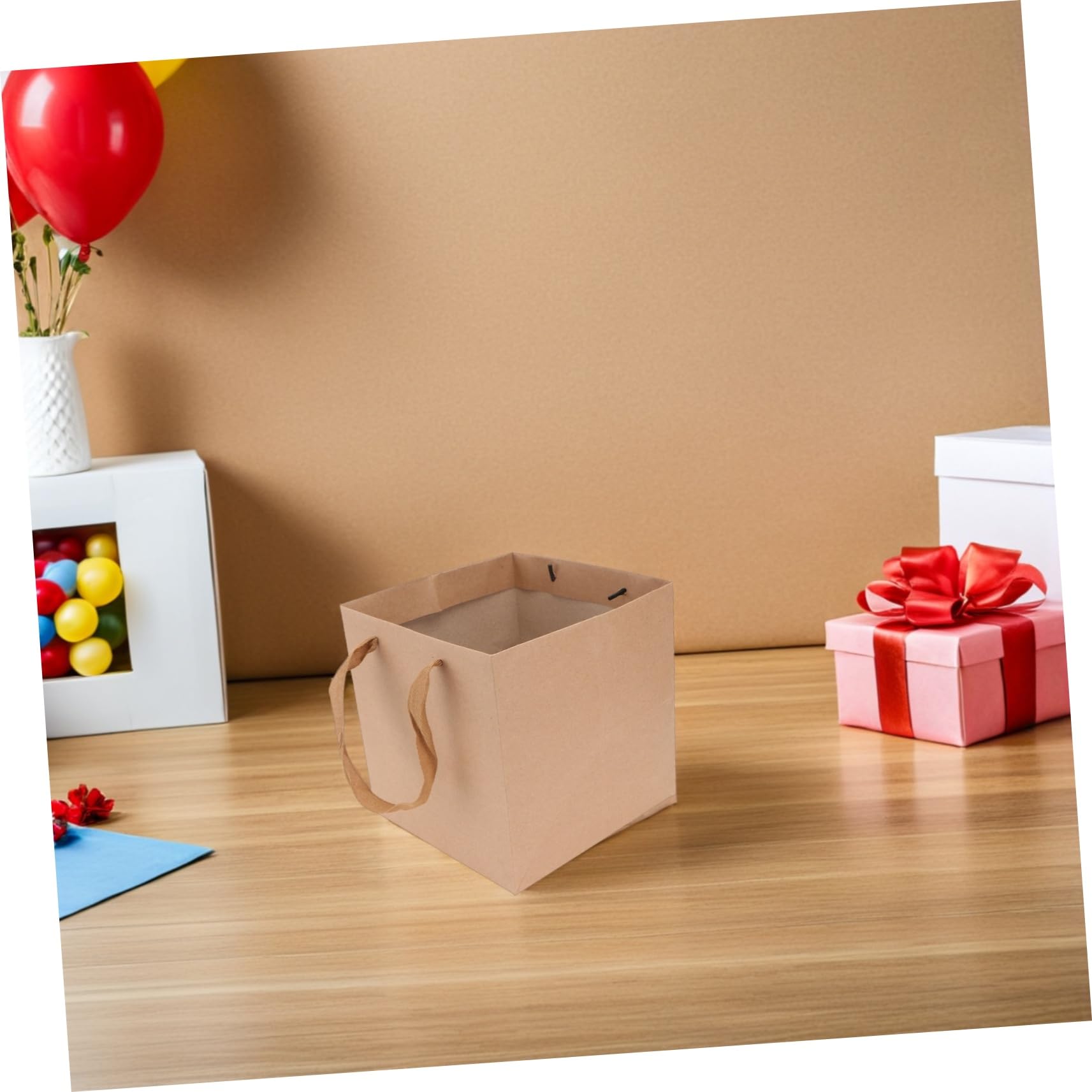 DIKACA 10 Piezas Bolsas Kraft Cuadradas con Asas de Resistentes para Flores Regalos y Repostería Diseño Elegante para y Tiendas de Regalos