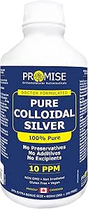 Promise 100% Pure Colloidal Silver 600ml (20oz) Family Sized Super Liquid, 10 PPM, Superior Bioavailability, No Preservatives, No Additives, No Excipients, Deep Nano Mineral Relief, Made in Canada