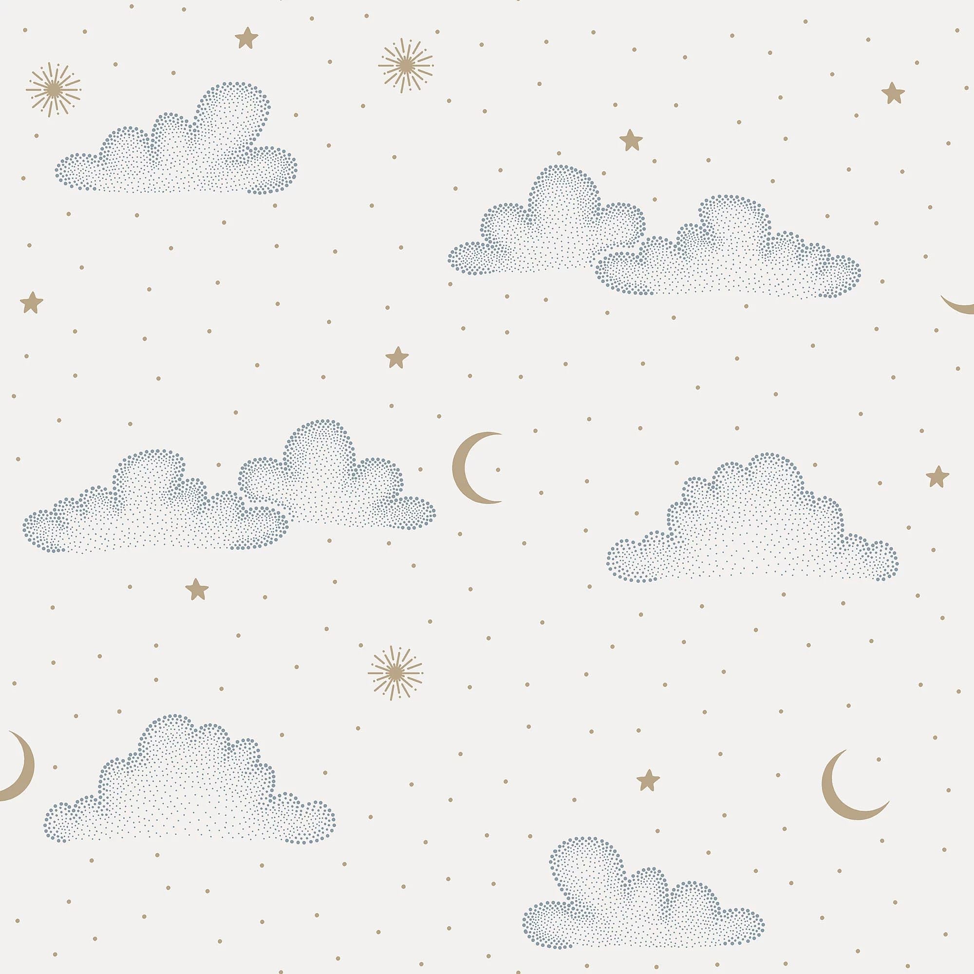 Wallpaper Empire Light Cream Dreamy Clouds & Moon Night Sky Wallpaper - N07301