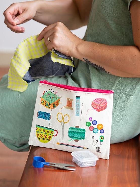 Blue Q Zipper Pouch, Made from 95% Recycled Material, 7.25 h x 9.5 w, Colorful Chunky Zipper