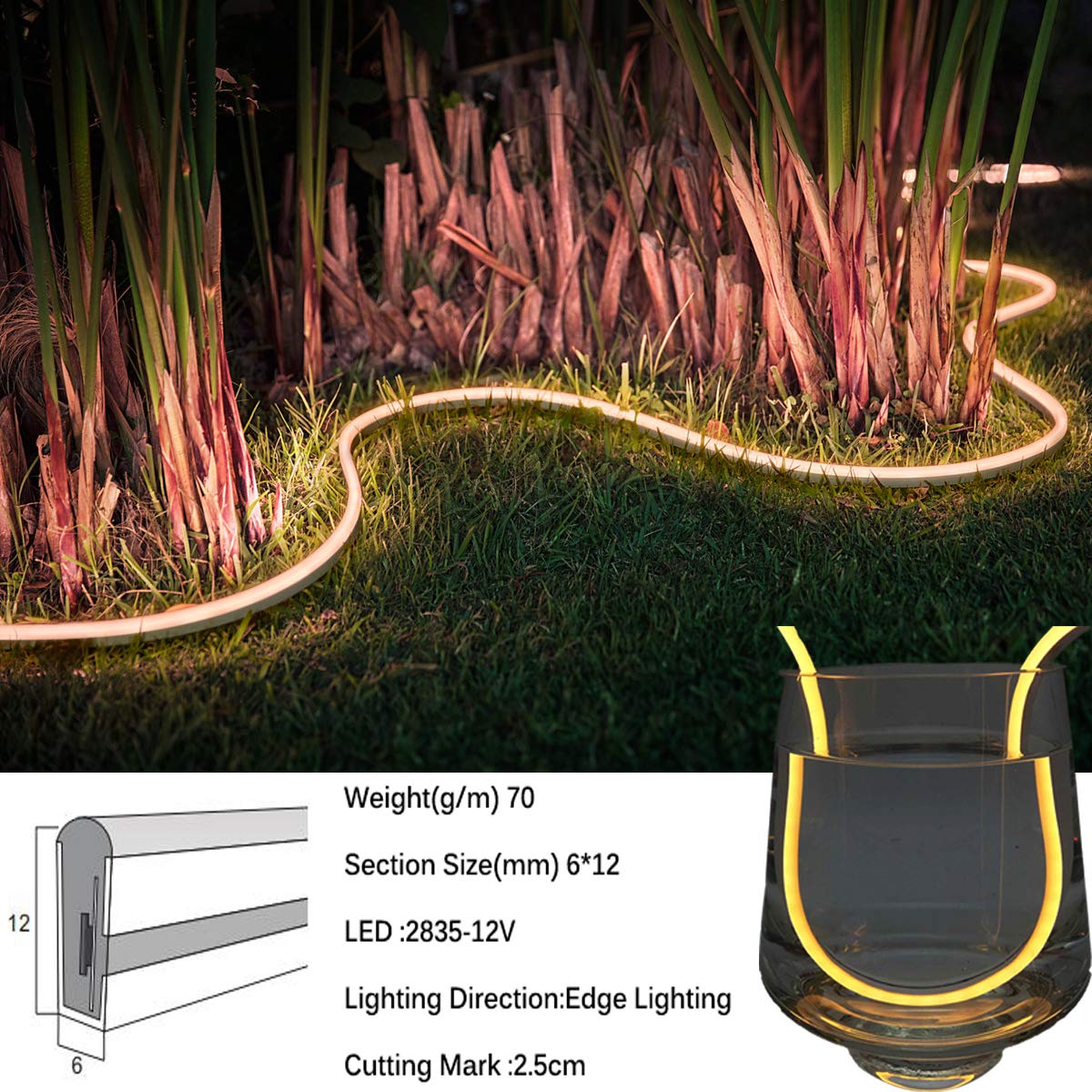 Néon LED en silicone 12V, décoration de signe de bricolage intérieur et extérieur étanche, 15 mètres 3000K blanc chaud