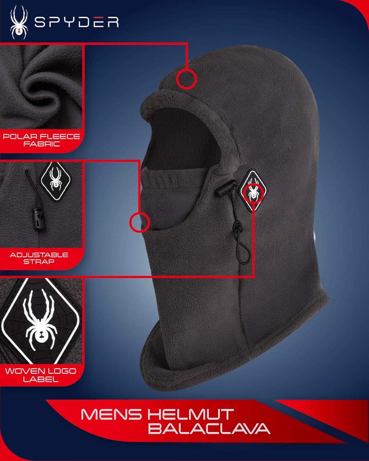 Spyder Mens Balaclava - Full Coverage Polar Fleece Balaclava Ski Mask - Lightweight Thermal Winter Face Mask for Men