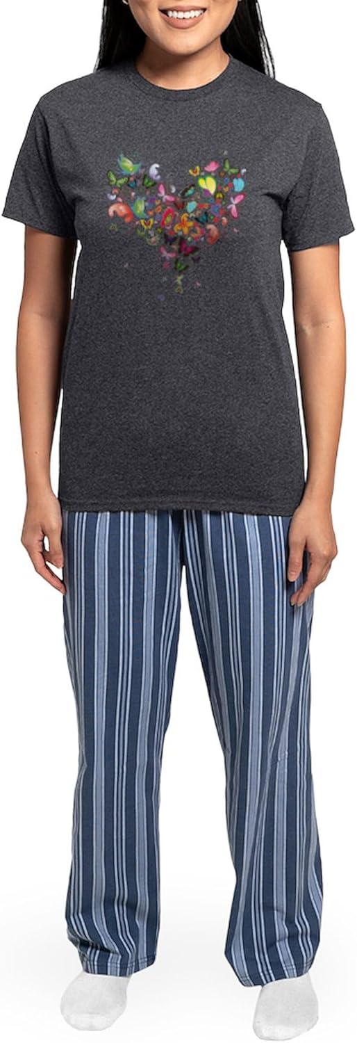 CafePress Heart of Butterflies Pajamas Women's Charcoal Novelty Pajama Set