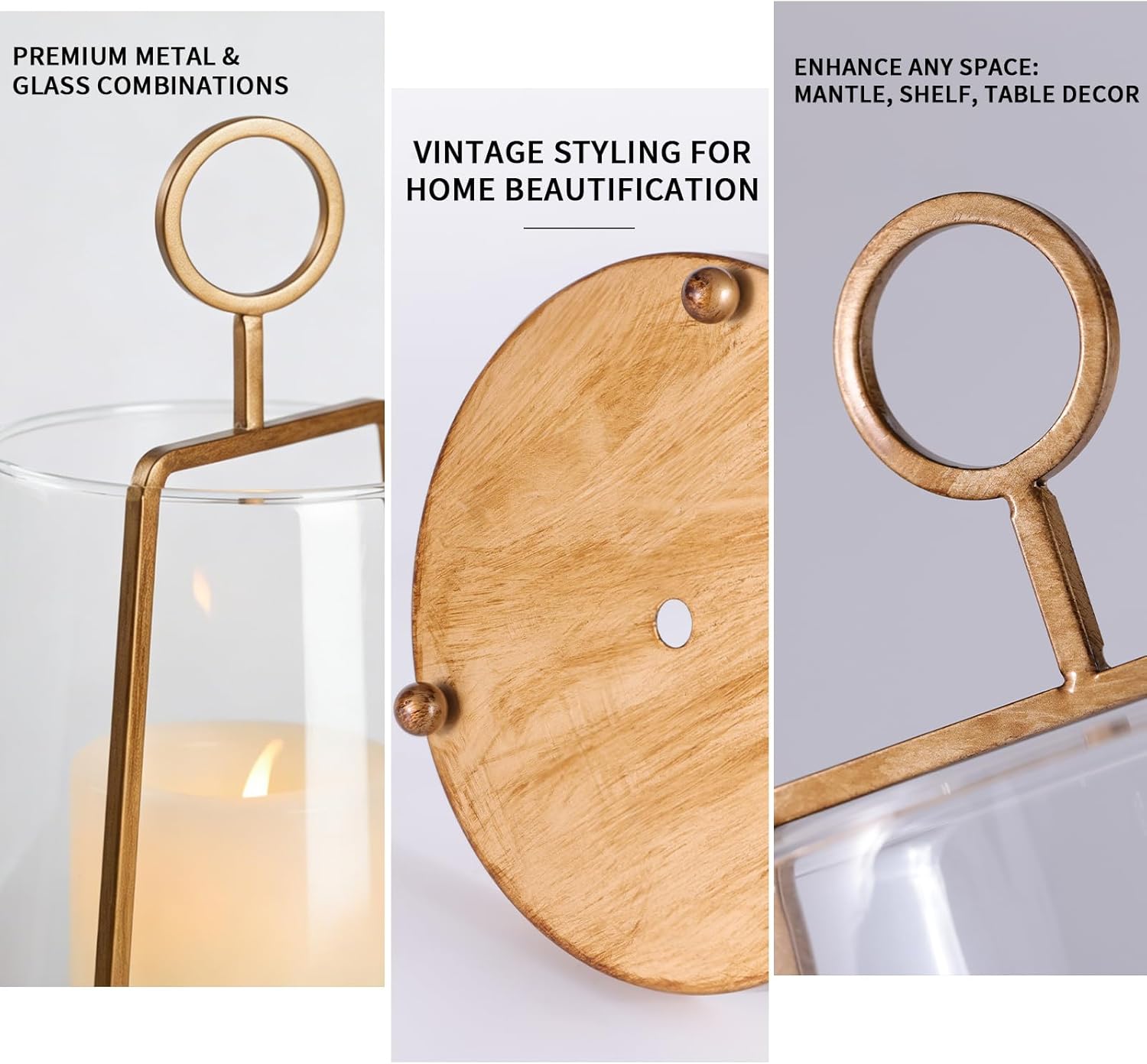 Hurricane Glass Candle Holders 2 Pcs, Metal Candle Holder for Pillar Candles,Decorative Home Coffee Table Decor,