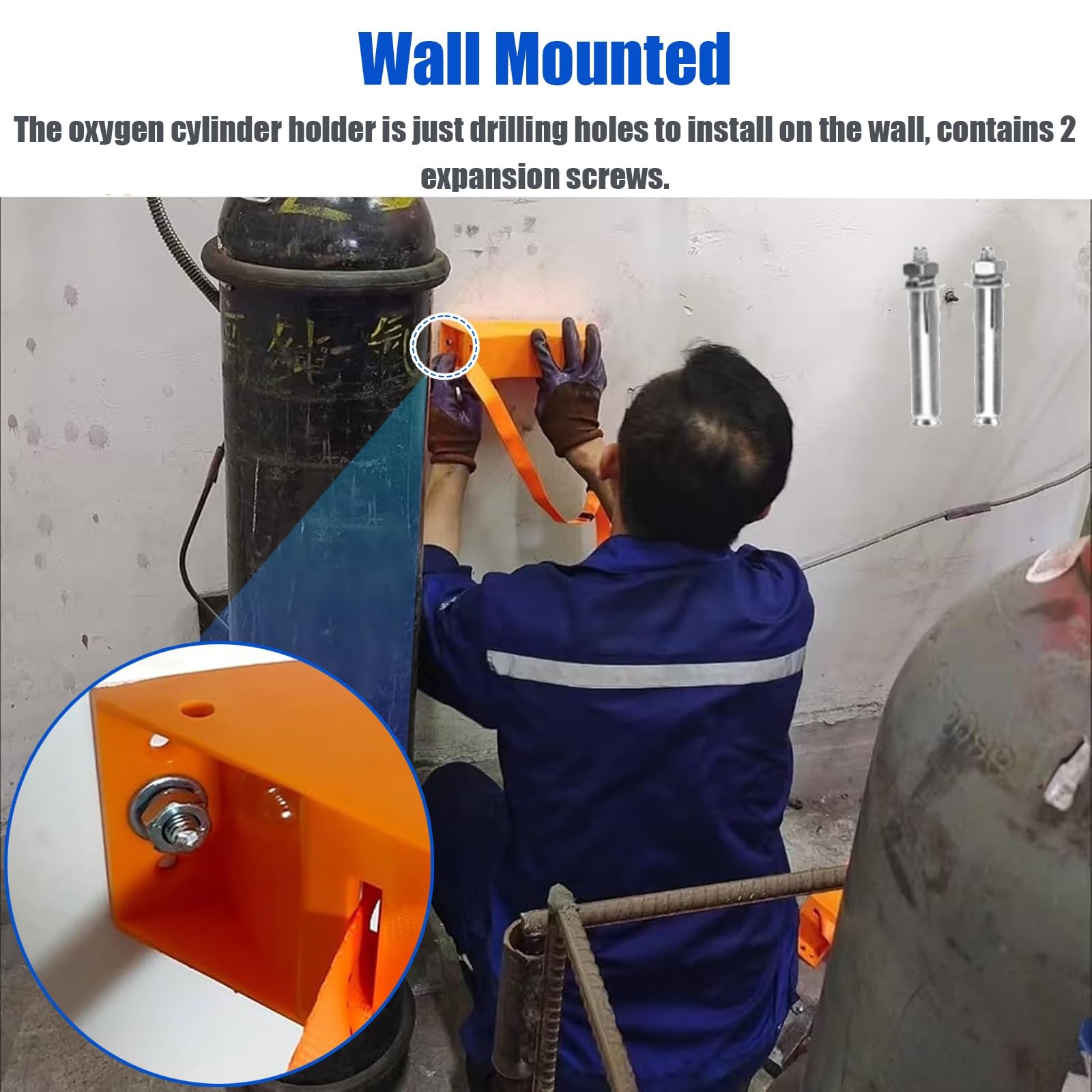 Soporte de cilindro de gas de montaje en pared, soporte de almacenamiento ajustable para una organización segura del tanque de oxígeno, acetileno y propano con tornillos incluidos