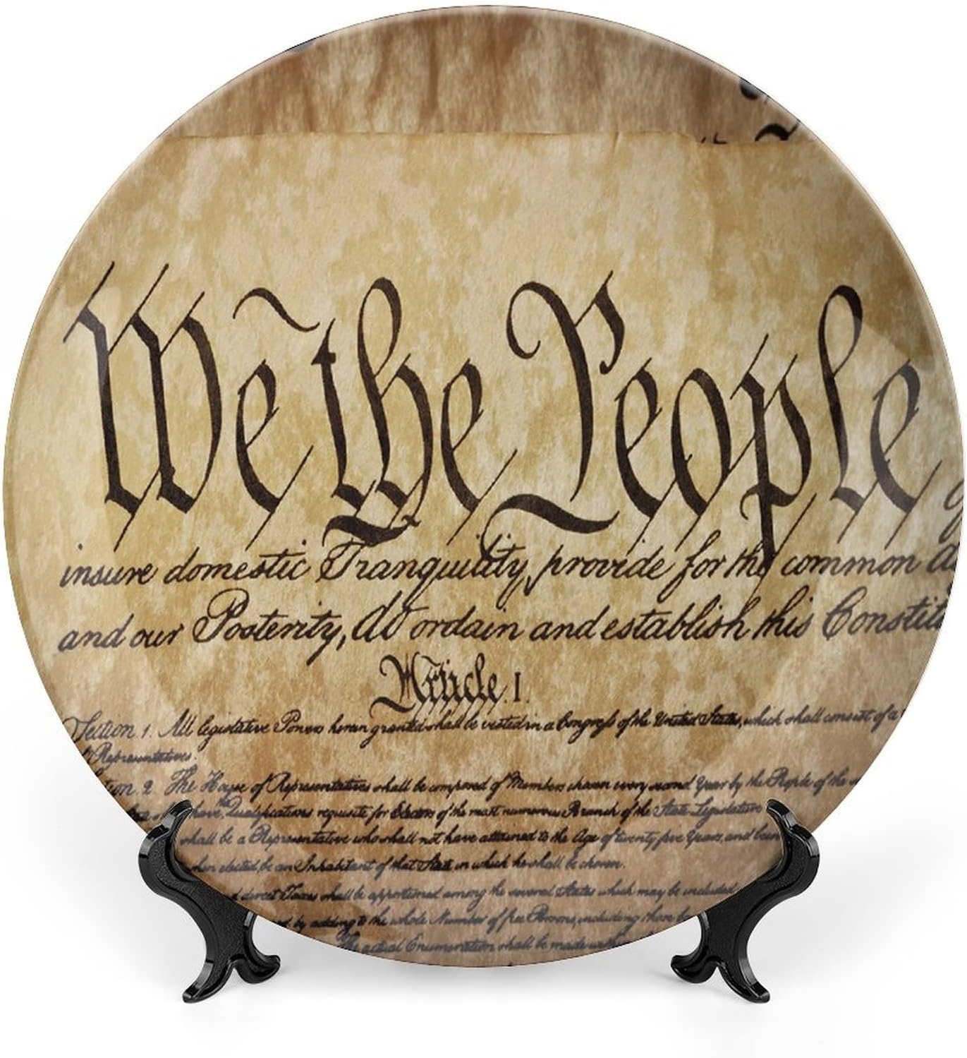 10 Inch Decorative Plate,United States Tableware Plate, Constitution Text National Glory Fourth of July Print Ceramic Wall Hanging for Fine Dining Upscale Events, Dinner Parties, Weddings, Catering