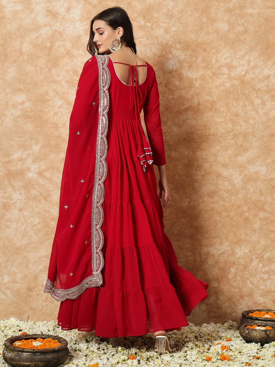 Fashion Basket Georgette Anarkali Kurta Set For Women Pink