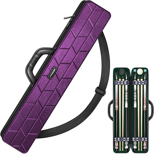 Pool Cue Case, Hard Shell Pool Stick Case 4x4 with 10 Padded Slots, Heavy-Duty Billiard Cue Bag with Soft Leather Handle and Shoulder Strap, Travel Snooker Stick Bag Carrier for Men and Women