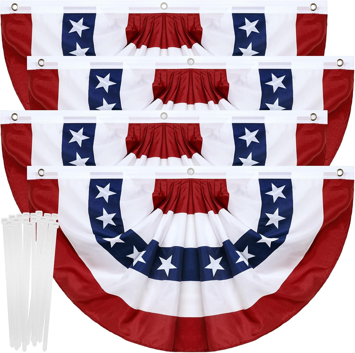 4 Pack American Pleated Fan Flag,3 X 6 FT American Bunting with Brass Grommets Zip Ties,Patriotic Half Fan Banner Flag Decor, Memorial Day 4th of July Decoration Outdoor
