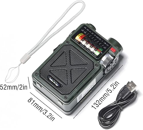 Miniatura 8 de Raddy RE40 Radio portátil de onda corta FM/AM/SW/WB, radio de emergencia retro de 4000 mAh con alertas BT/USB/TF y NOAA, radio de bolsillo con USB-C
