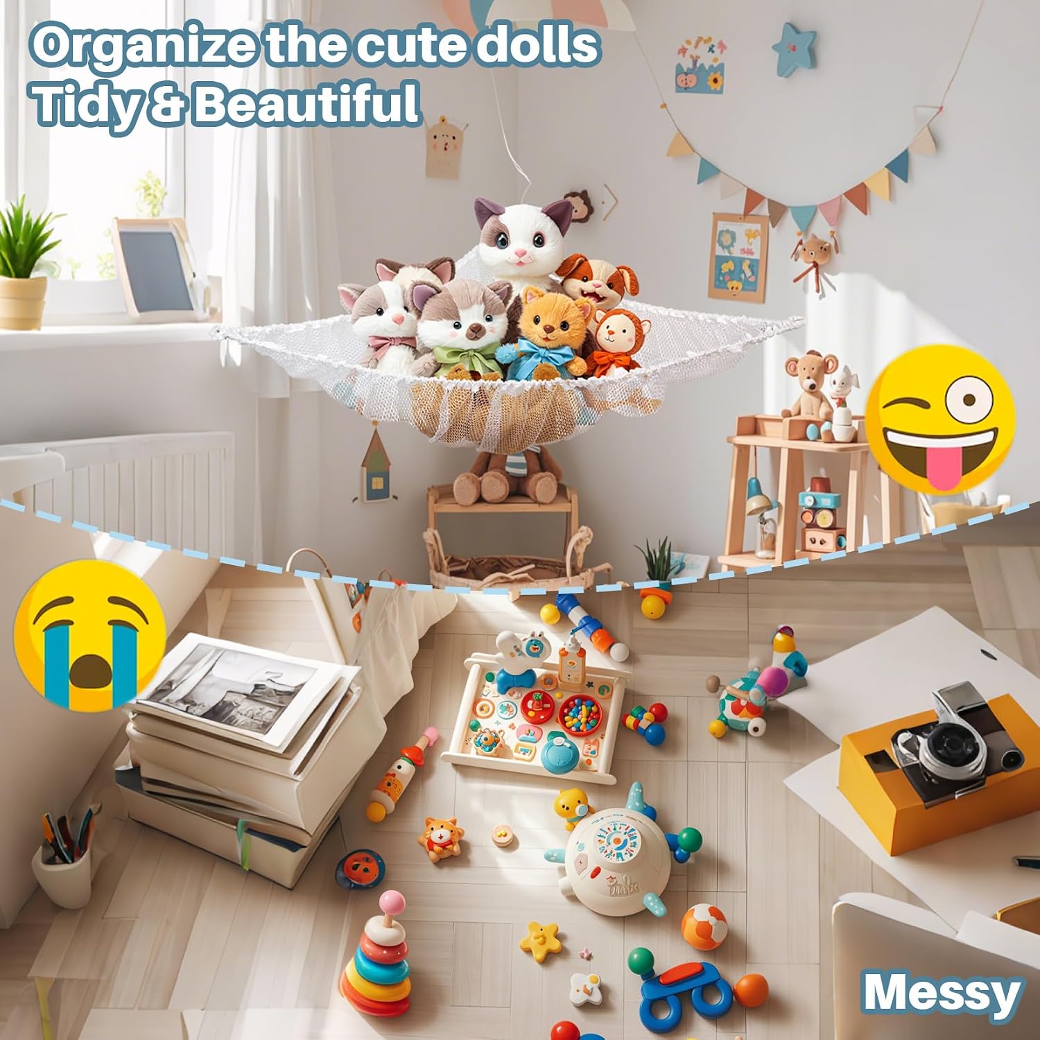 MAQIHAN Stuffed Animal Hammock - Toy Storage Net for Plushies, Teddy Bears & More (Large) (Pack of 2) image 5