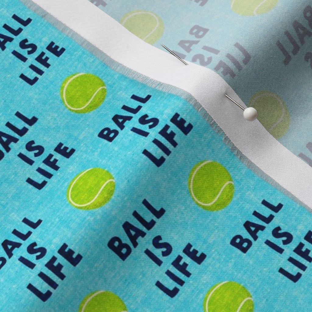 Spoonflower Fabric - Scale Ball Life Blue Dog Tennis Cute Printed on Organic Cotton Sateen Fabric by The Yard - Sewing Quilting Apparel Home Decor