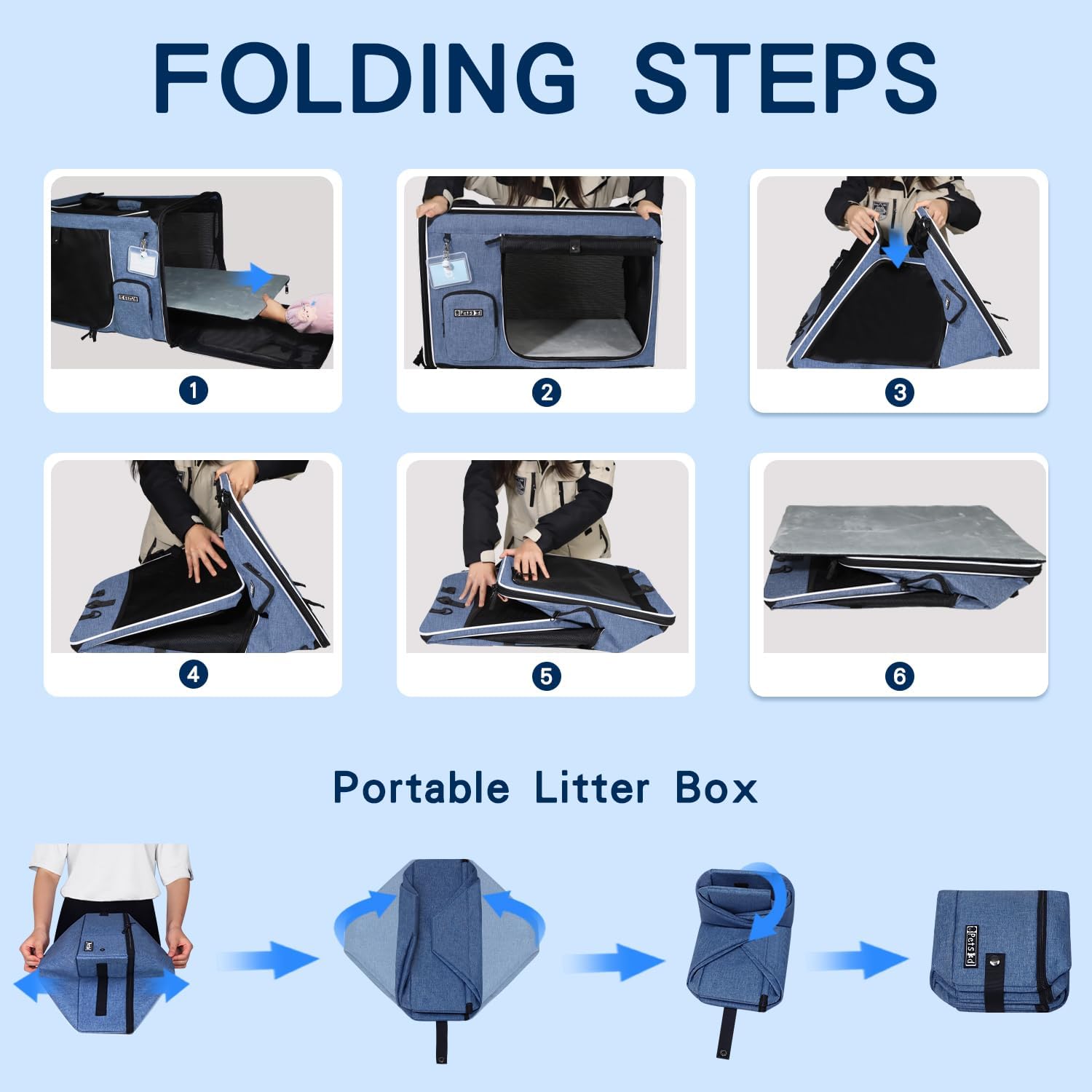 Petskd Extra Large Cat Carrier with Litter Box for Car Travel,24"x17"x17"Portable Soft-Sided Pet Carrier with Zipper Locks for Large Mudium Cats or 2 Small Cats Under 55LBS(Blue)