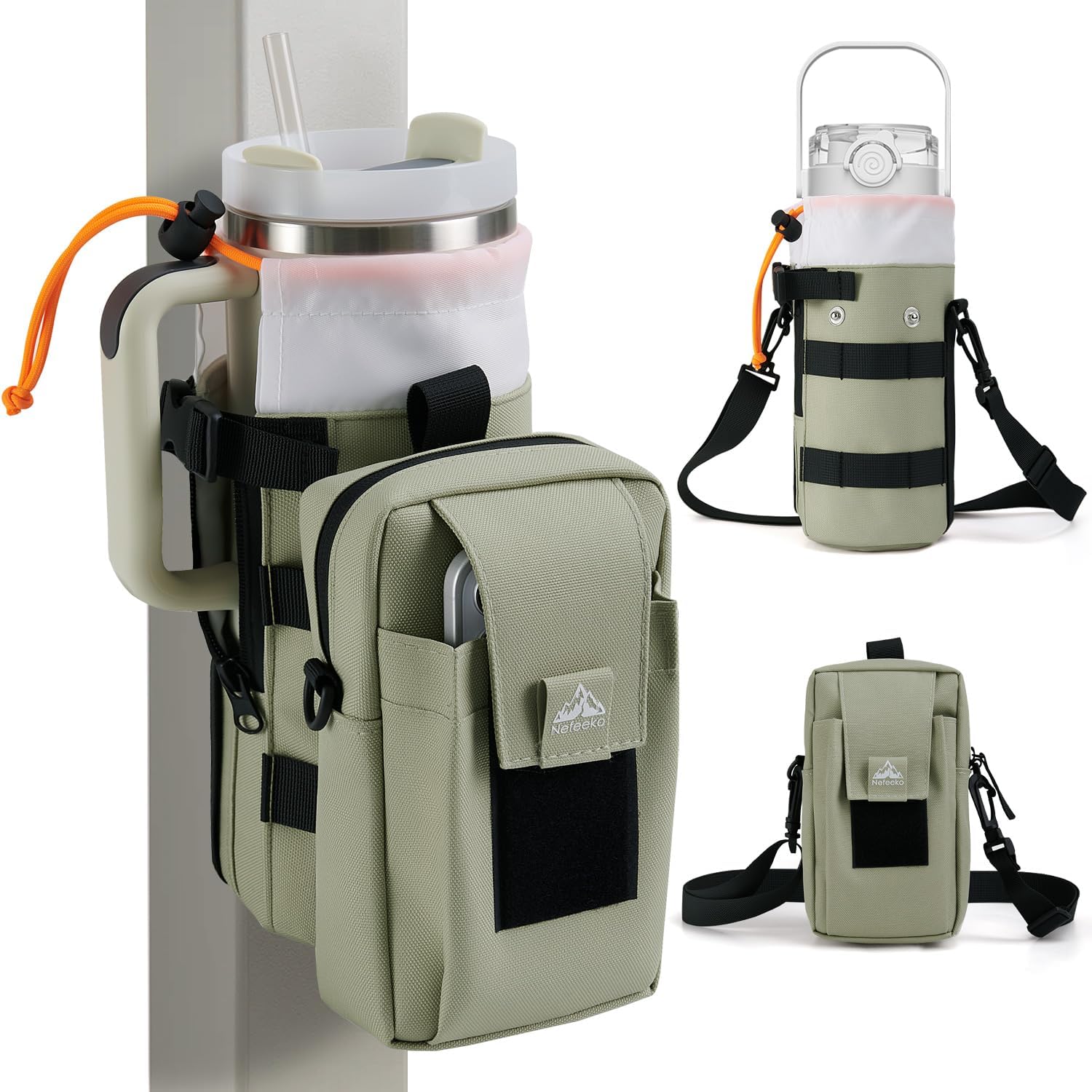 Nefeeko Magnetic Gym Bag Bundle: Magnetic Water Bottle Gym Bag with 32oz National Parks Bottle | Hydration for Gym, Hiking, Workouts and Travel(Khaki,White)