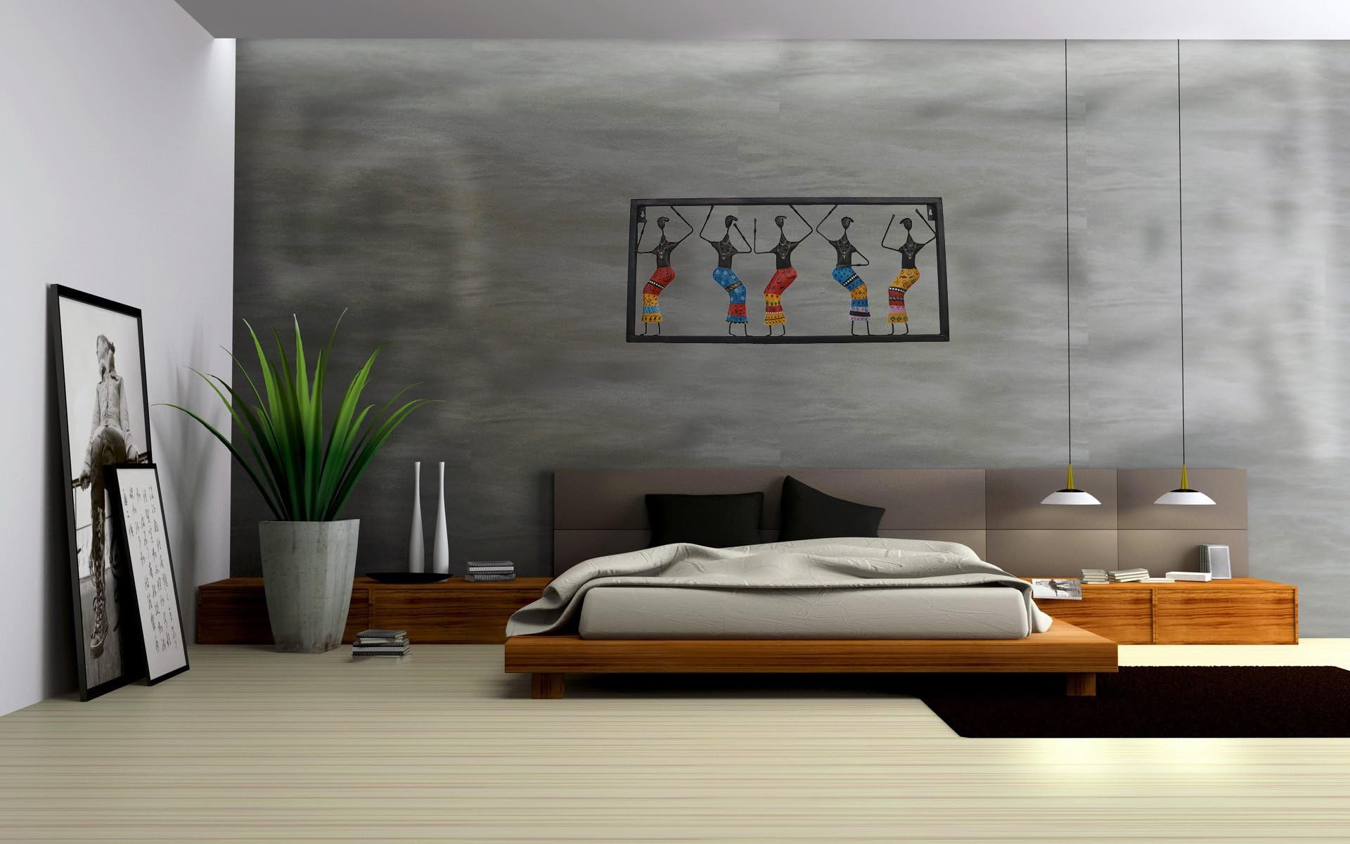 CRAFTICIAIron Tribal Lady Set of 5 Wall Frame for Hanging Handmade Gift Item Showpiece (34 X 16 inch)