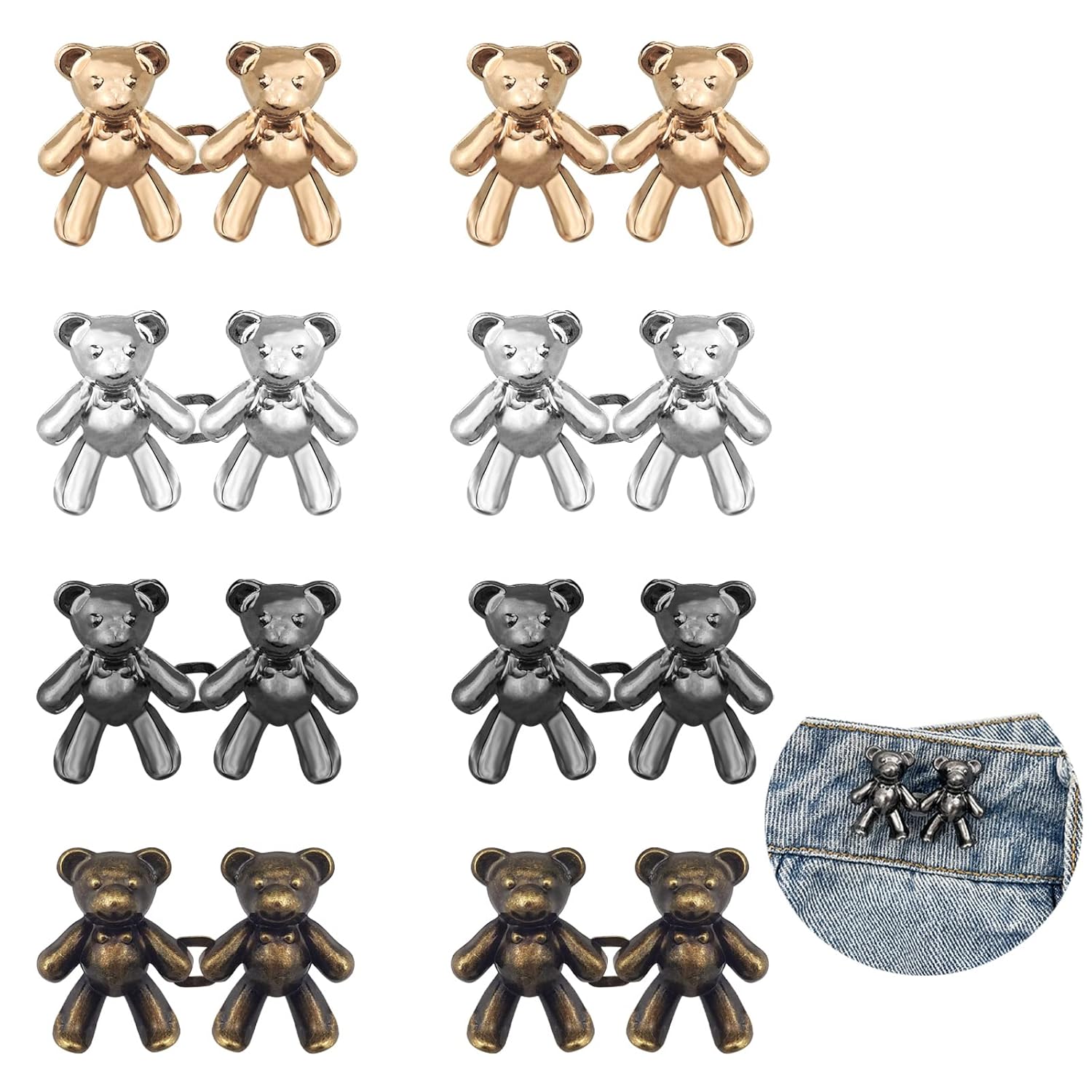 SANNIDHI® 8 Pairs Detachable Jeans Button Cute Bear Button Pins for