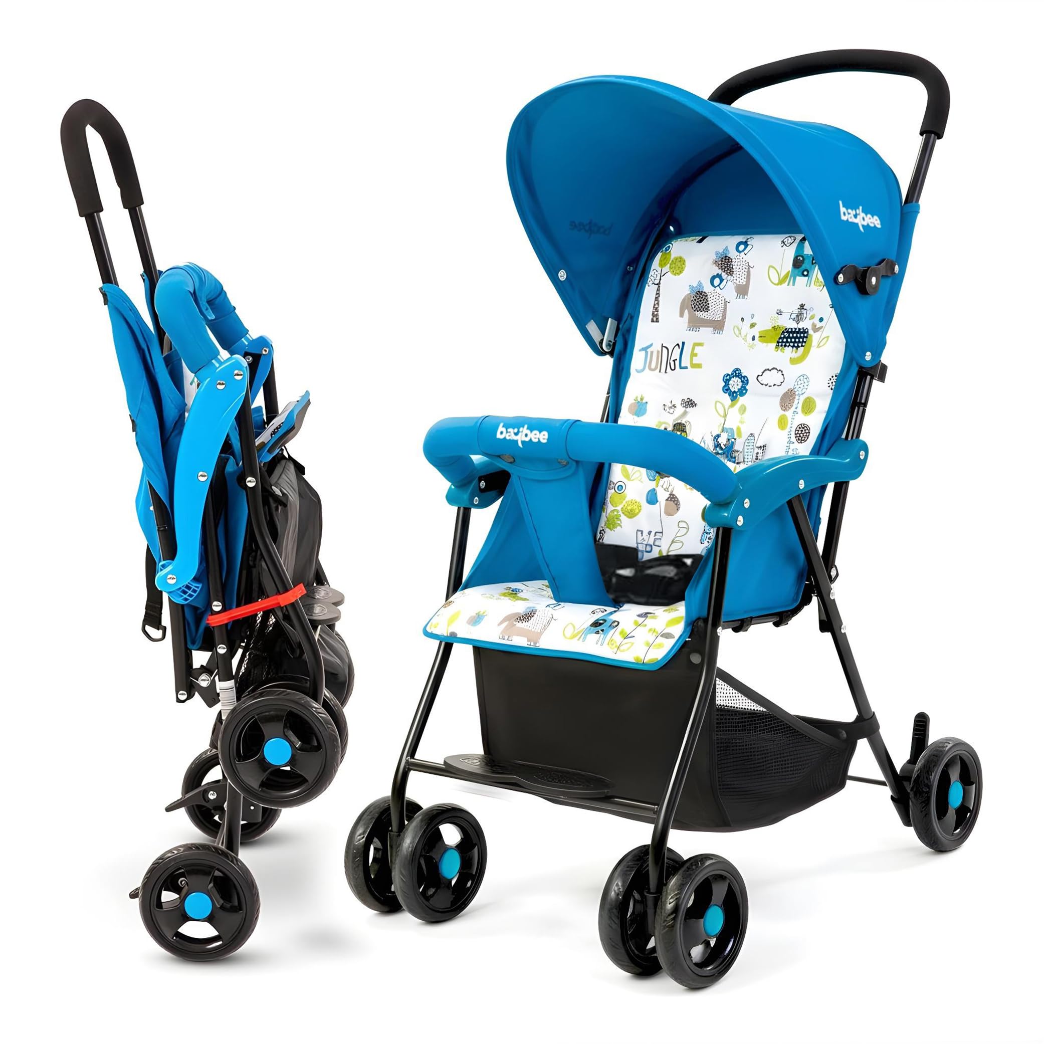 Baybee Tiny Baby Stroller Pram for Baby Boy Girl 0 to 3 Years, Foldable Baby Trolley with 2-Position Adjustable, 3 Point Safety Belt, Baby Pram Stroller for Kids with Canopy & Parent Handle (Blue)-picture-15