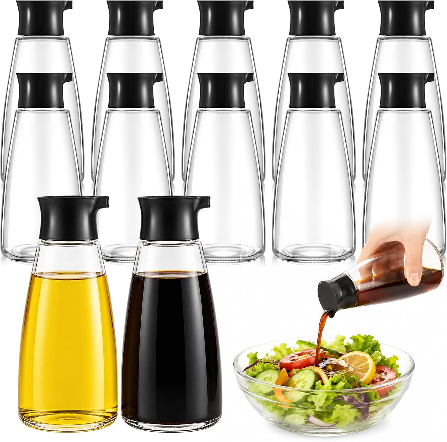 12 Pcs Glass Soy Sauce Dispenser Bottles, 9.6 oz Oil Cruet, Black