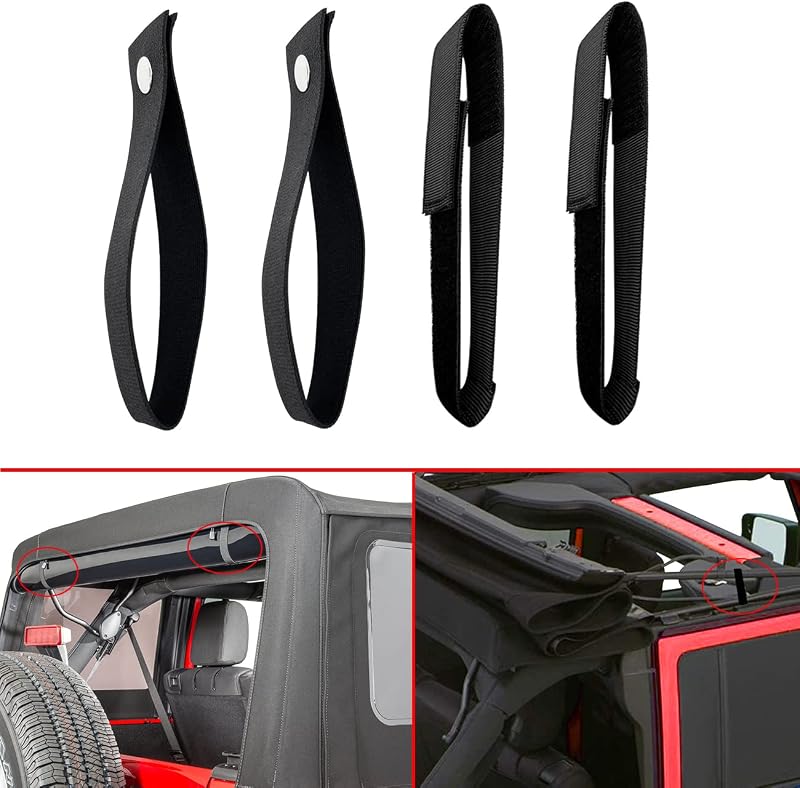 Cintas para capota de lona e janela traseira SWLOR para Jeep Wrangler JK JKU 2007–2018 – Kit com 4 unidades
