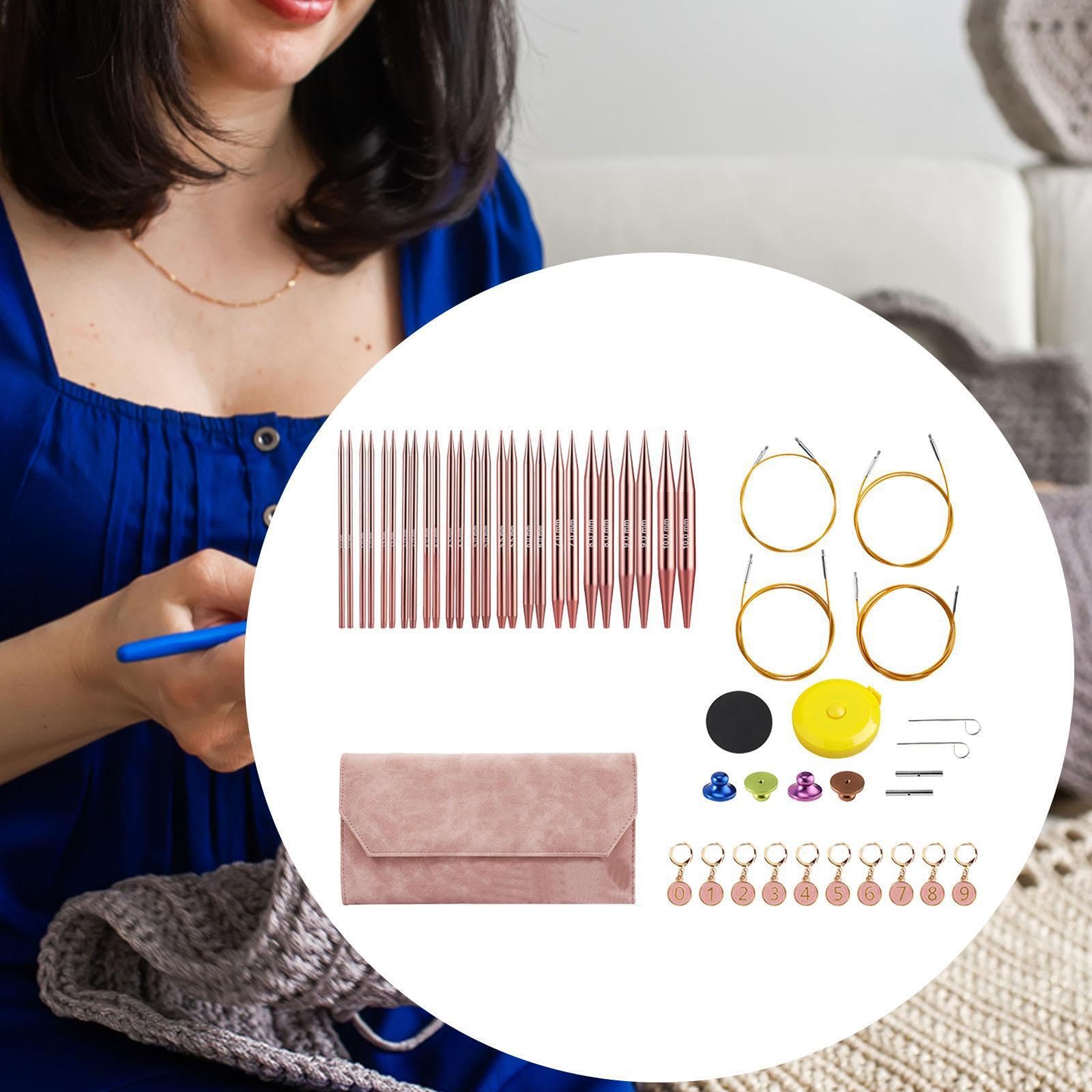 YIXANNX Auswechselbares Rundstricknadel Set, stabile Stricknadel,Rosa | praktisch zum Nähen und Weben, Bambus Rundstricknadeln