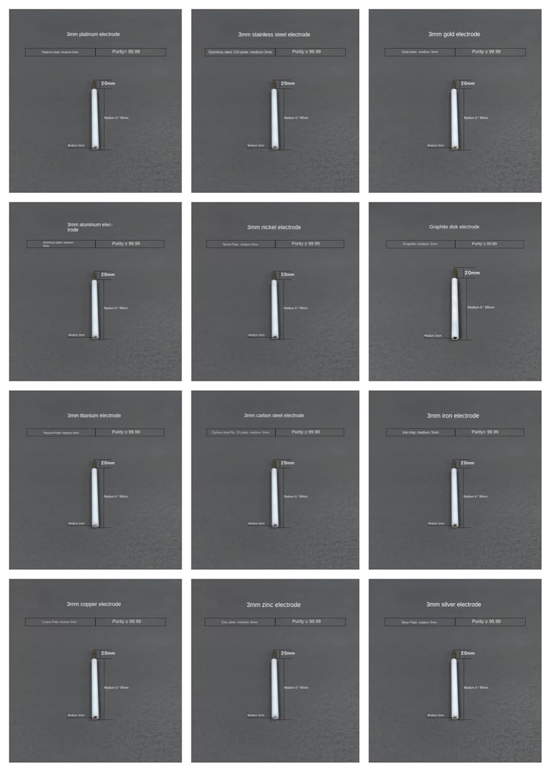 Electrochemical 3mm Gold Platinum Silver Carbon Titanium Copper Aluminum Nickel zinc Tungsten Iron Metal Disk Electrode (Silver Electrode, 1)