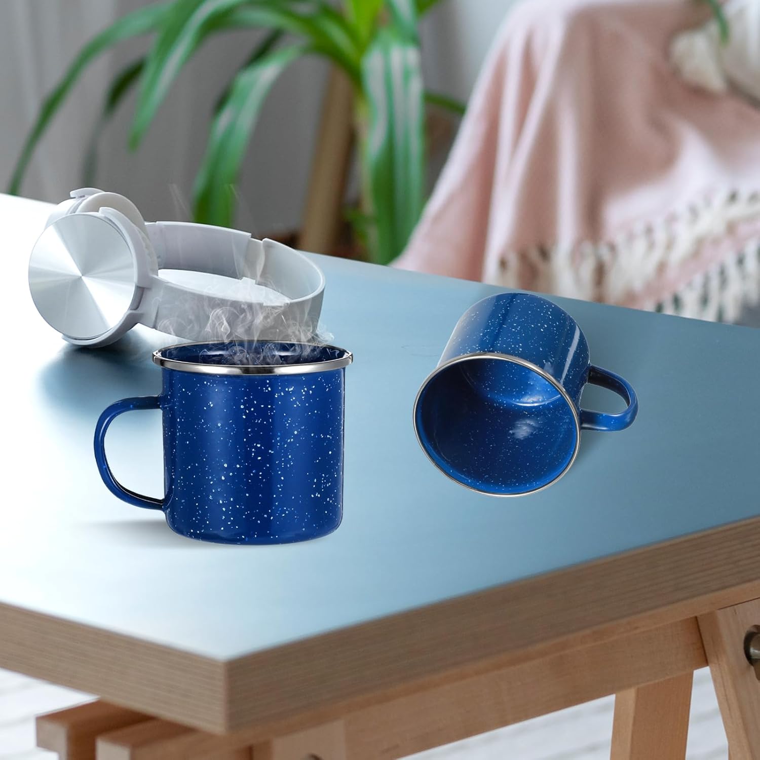 Tobeelec 6 Pcs Enamel Mug - Outdoor Classic Camping Mugs, 12 OZ Enamel Coffee Mug - Premium Nostalgic Mugs Set - Ideal For Early Morning Coffee Or Cold Beverages (Blue) - Image 6