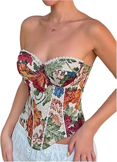 RoseSeek Women's Vintage Floral Strapless Corset Top Bustier Crop Tops