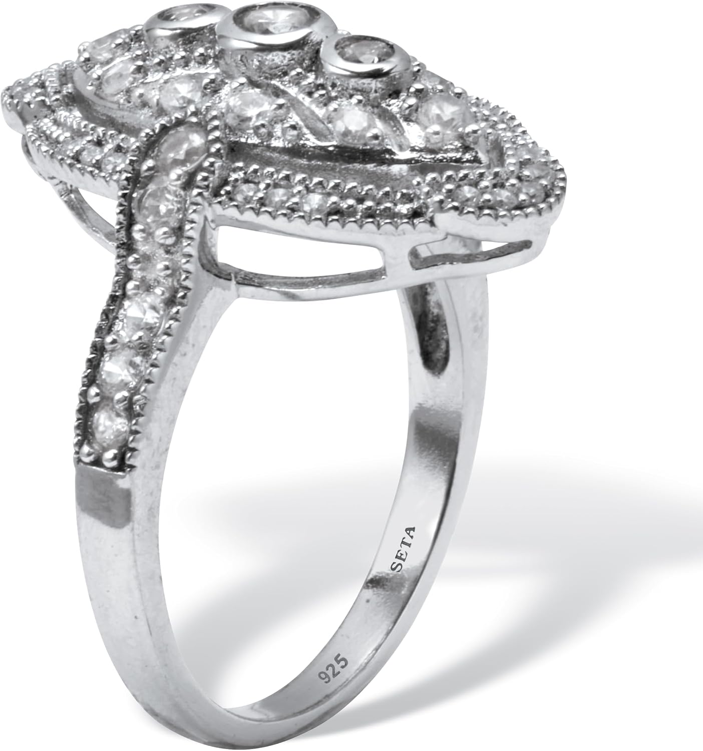PalmBeach Platinum-plated Sterling Silver Round Cubic Zirconia Ring Sizes 6-10